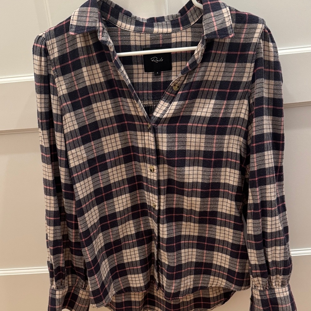 Rails Navy and Cream Plaid Button-Down Shirt